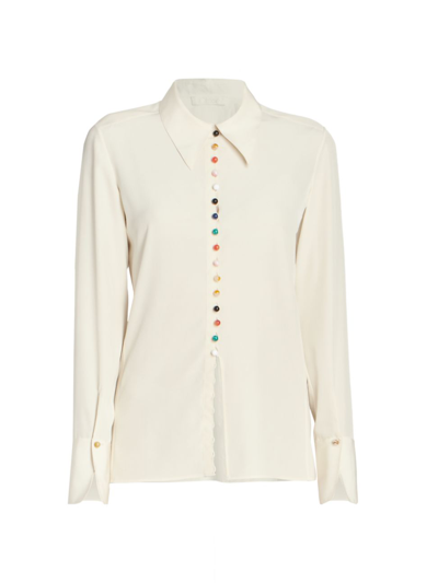 Shop Chloé Silk Faux Pearl Button Shirt In Seed Pearl