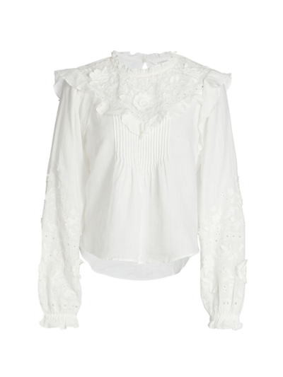 Shop Veronica Beard Espalier Embroidered Blouse In White