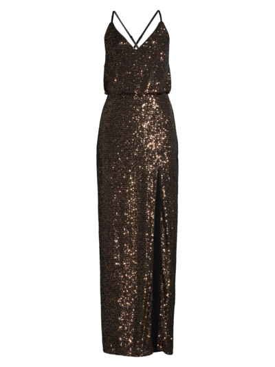 Shop Aidan Mattox Women's Sequined Blouson Gown In Black Gold