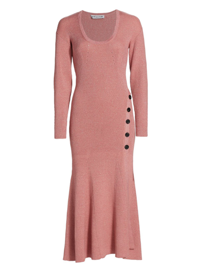 Shop Self-portrait Women's Knit Midi-dress In Smoked Pink