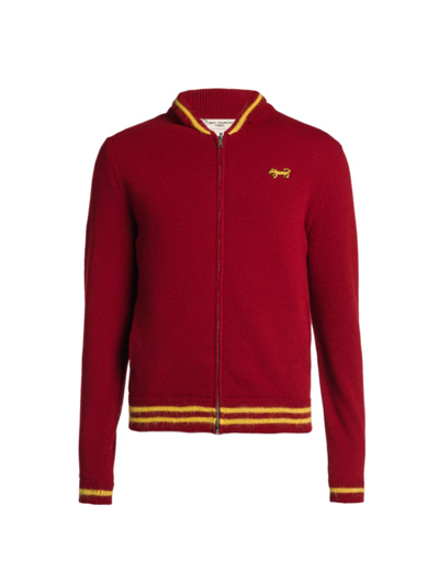 Shop Marni Tiger Logo Varsity Zip Cardigan In Red