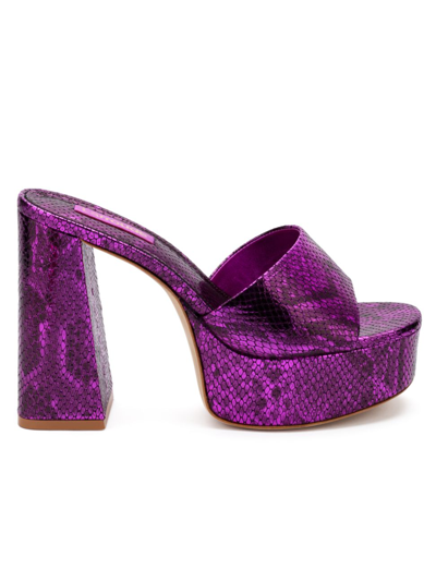 Shop Larroude Women's Dolly Snake-embossed Platform Mules In Snake Metallic Pink