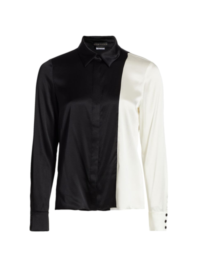 Shop Alice And Olivia Women's Willa Combo Silk Shirt In Black Off White