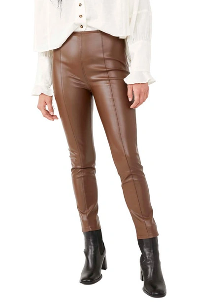 Shop Free People Spitfire Stacked Faux Leather Skinny Pants In Wild Mustang