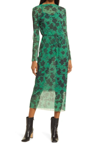  & Other Stories mesh midi dress in green print