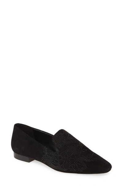 Shop Karl Lagerfeld Nova Floral Studded Loafer In Black Suede
