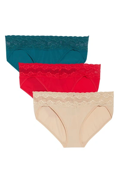 Shop Natori Bliss Perfection 3-pack Bikini Briefs In Stormy Teal / Chili / Cafe