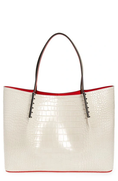 Shop Christian Louboutin Large Cabarock Croc Embossed Leather Tote In Craie