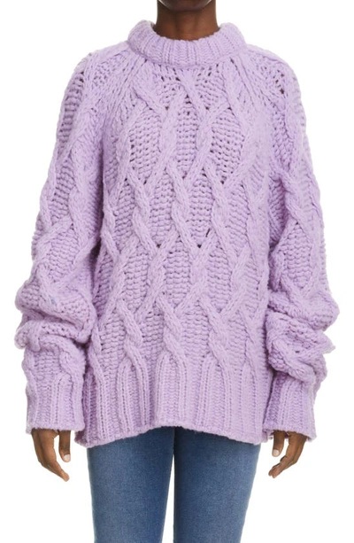 Shop Acne Studios Kambrea Chunky Cable Wool Blend Sweater In Lilac Purple