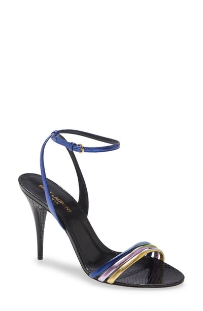 Shop Saint Laurent Manhattan Metallic Ankle Strap Sandal In Multicolor