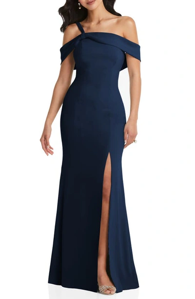 Shop After Six One-shoulder Crepe Trumpet Gown In Midnight