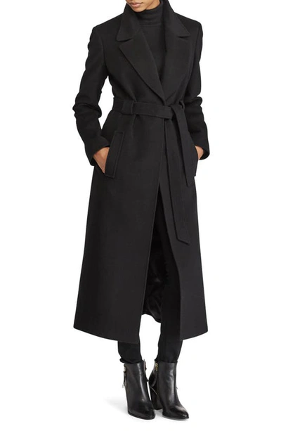 Shop Lauren Ralph Lauren Belted Longline Wrap Coat In Black