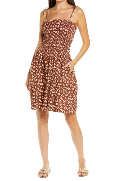Shop Tory Burch Printed Smock Cotton Poplin Cover-up Dress In Rust Little Leaves
