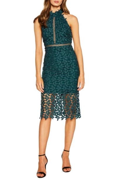 Shop Bardot Gemma Halter Lace Sheath Dress In Lily Green