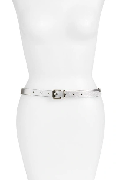 Shop Rebecca Minkoff Reversible Leather Belt In Silver/ Black