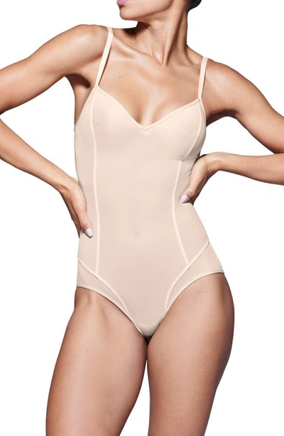 Shop Item M6 All Mesh Thong Bodysuit In Apricot