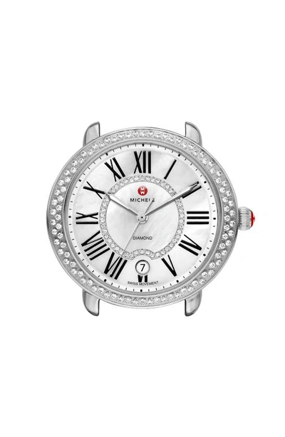Shop Michele Serein 16 Diamond Watch Case, 34mm X 36mm In Silver/ White