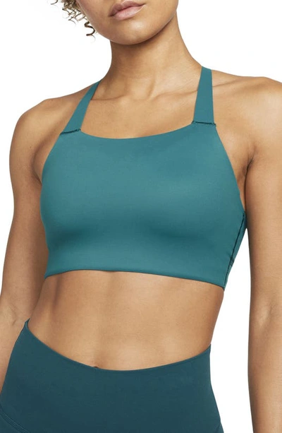 Shop Nike Swoosh Luxe Sports Bra In Geode Teal/ Turquoise