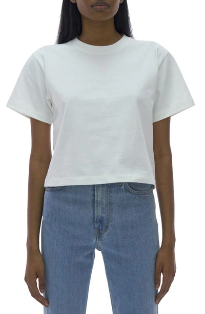 Shop Helmut Lang Debossed Logo Crop Cotton T-shirt In White
