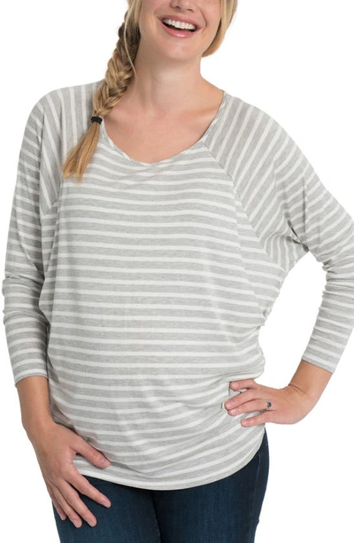 Shop Bun Maternity Softie Stripe Long Sleeve Nursing Top In Gray And White Stripe