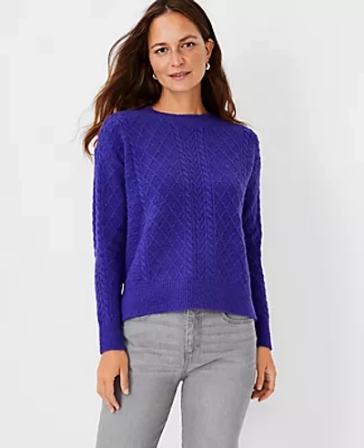 Shop Ann Taylor Mixed Cable Sweater In Rich Ultraviolet