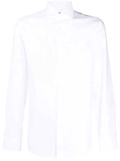 Shop Hugo Boss Long-sleeve Cotton Shirt In Weiss