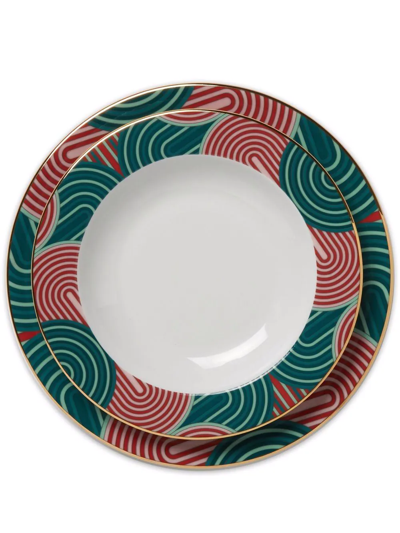 Shop La Doublej Slinky Line-graphic Plates (set Of Two) In Green