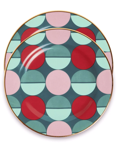 Shop La Doublej Circle Print Plates (set Of Two) In Green