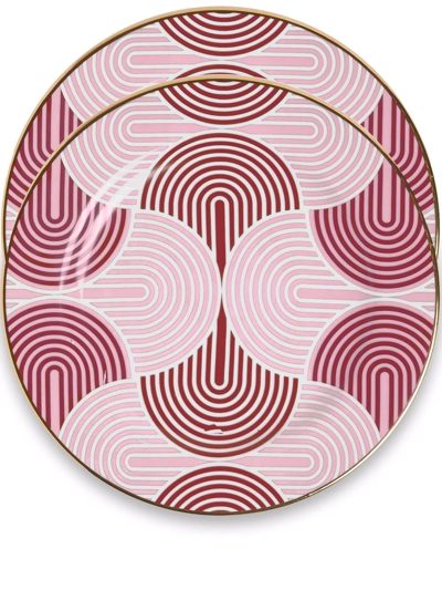 Shop La Doublej Line-graphic Porcelain Dessert Plates (set Of Two) In Red