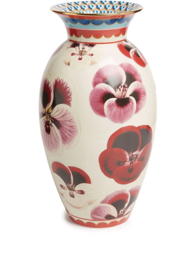 Shop La Doublej Amphora Pansy-print Porcelain Vase (30.4cm) In Neutrals