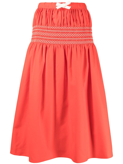 Shop Sofie D'hoore Saudad Smocked Midi Skirt In Orange