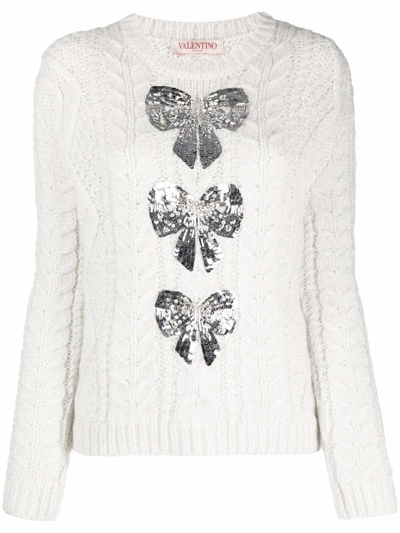Shop Valentino Embellished Knit Jumper In Weiss