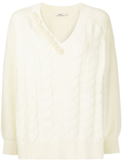 Shop B+ab Pearl-embellished Neckline Jumper In White