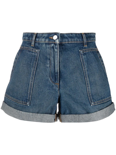 Shop Valentino Mid-rise Denim Shorts In Blau