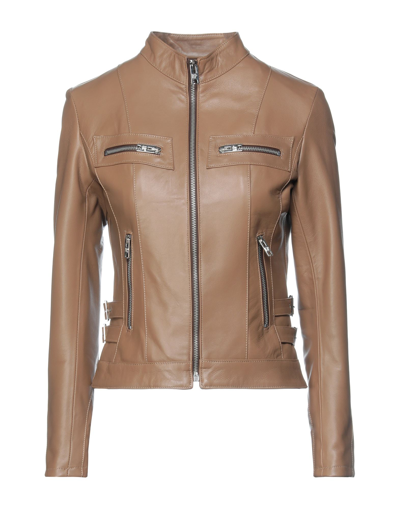 Shop Masterpelle Woman Jacket Light Brown Size 6 Soft Leather In Beige