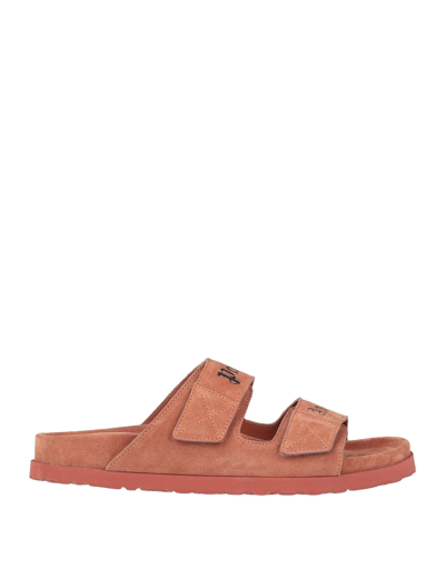 Shop Palm Angels Man Sandals Rust Size 9 Soft Leather In Red