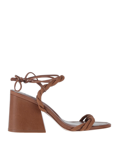 Shop Schutz Woman Sandals Brown Size 5.5 Soft Leather, Textile Fibers