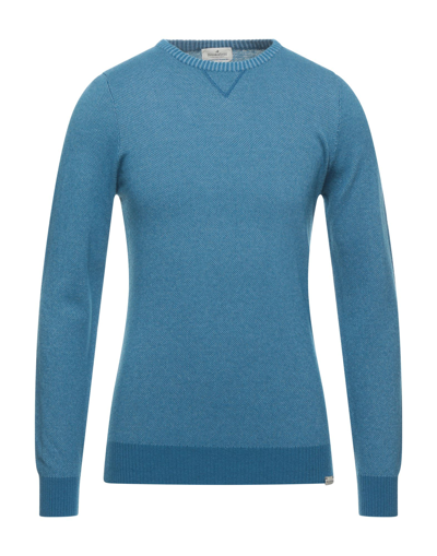 Shop Brooksfield Man Sweater Azure Size 48 Wool, Cotton, Polyamide In Blue