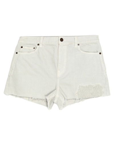 Shop Saint Laurent Woman Denim Shorts Ivory Size 26 Cotton In White