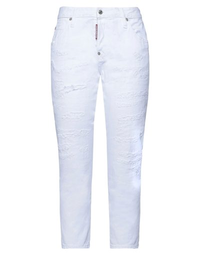 Shop Dsquared2 Woman Jeans White Size 12 Cotton, Elastane