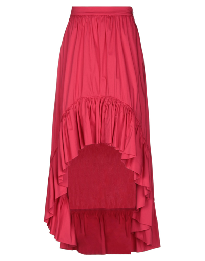 Shop Annarita N Twenty 4h Woman Midi Skirt Coral Size 8 Cotton, Polyamide, Elastane In Red