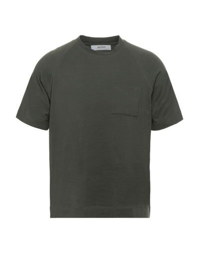 Shop Alpha Studio Man T-shirt Military Green Size 36 Cotton, Elastane