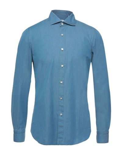 Shop Finamore 1925 Man Denim Shirt Blue Size 17 Cotton