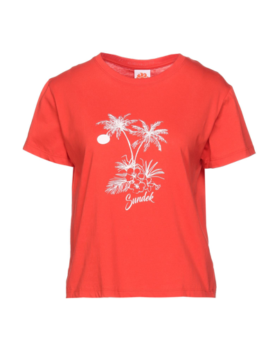 Shop Sundek Woman T-shirt Coral Size S Cotton In Red