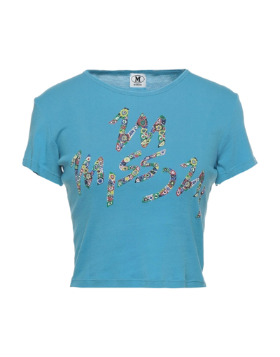 Shop M Missoni Woman T-shirt Azure Size Xl Cotton In Blue