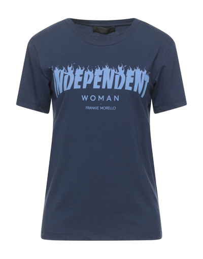 Shop Frankie Morello Woman T-shirt Midnight Blue Size S Cotton, Elastane
