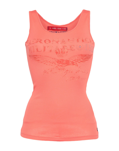 Shop Aeronautica Militare Woman Tank Top Orange Size Xs Cotton, Elastane