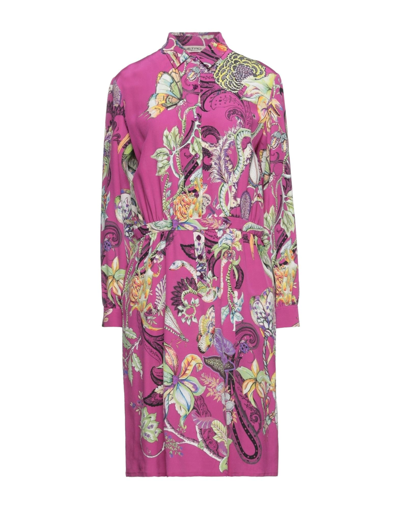 Shop Etro Woman Midi Dress Fuchsia Size 8 Silk In Pink