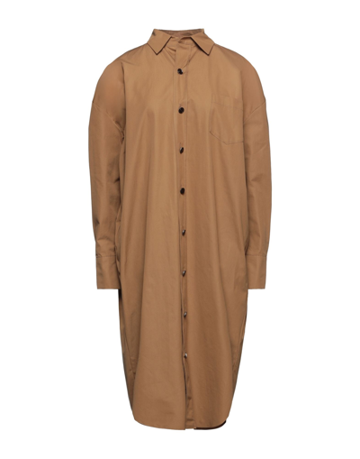 Shop Marni Woman Midi Dress Camel Size 8 Cotton In Beige
