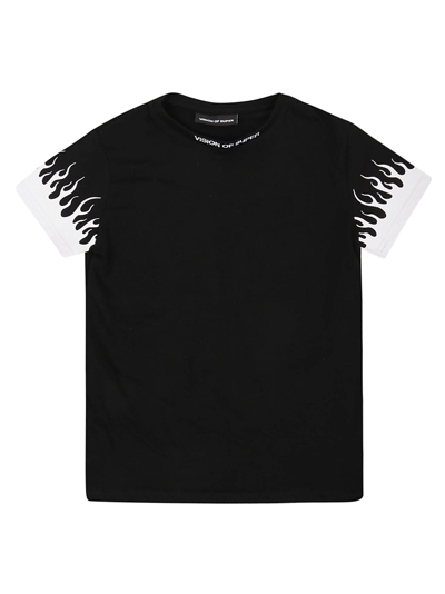 Shop Vision Of Super Cotton Black Kids Tshirt With White Flame